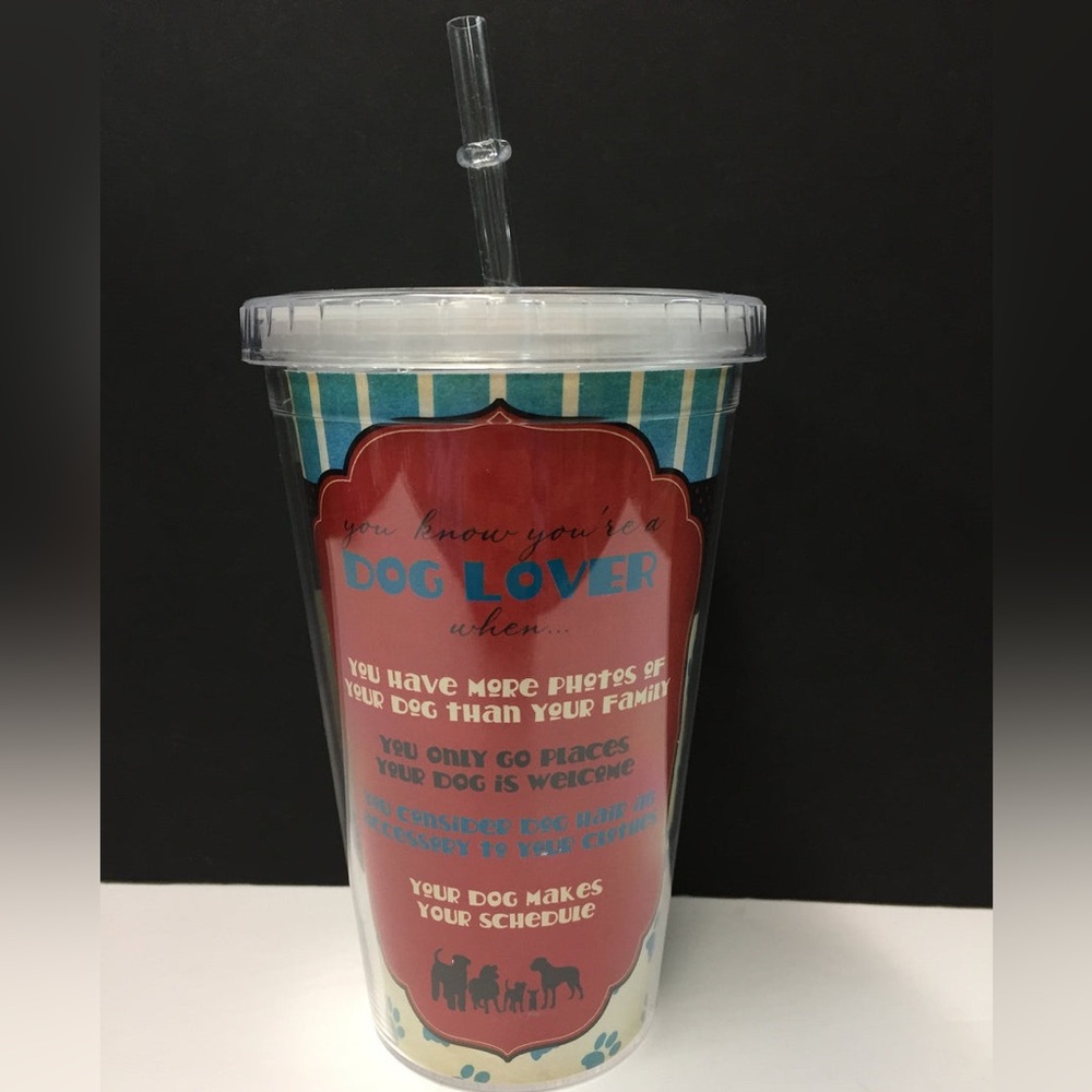 Quality 16-ounce double-walled acrylic cool cup reusable straw Dog Lover new